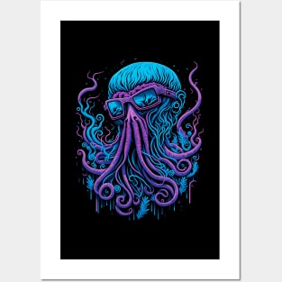 Vintage Retro Octopus With Glasses Posters and Art